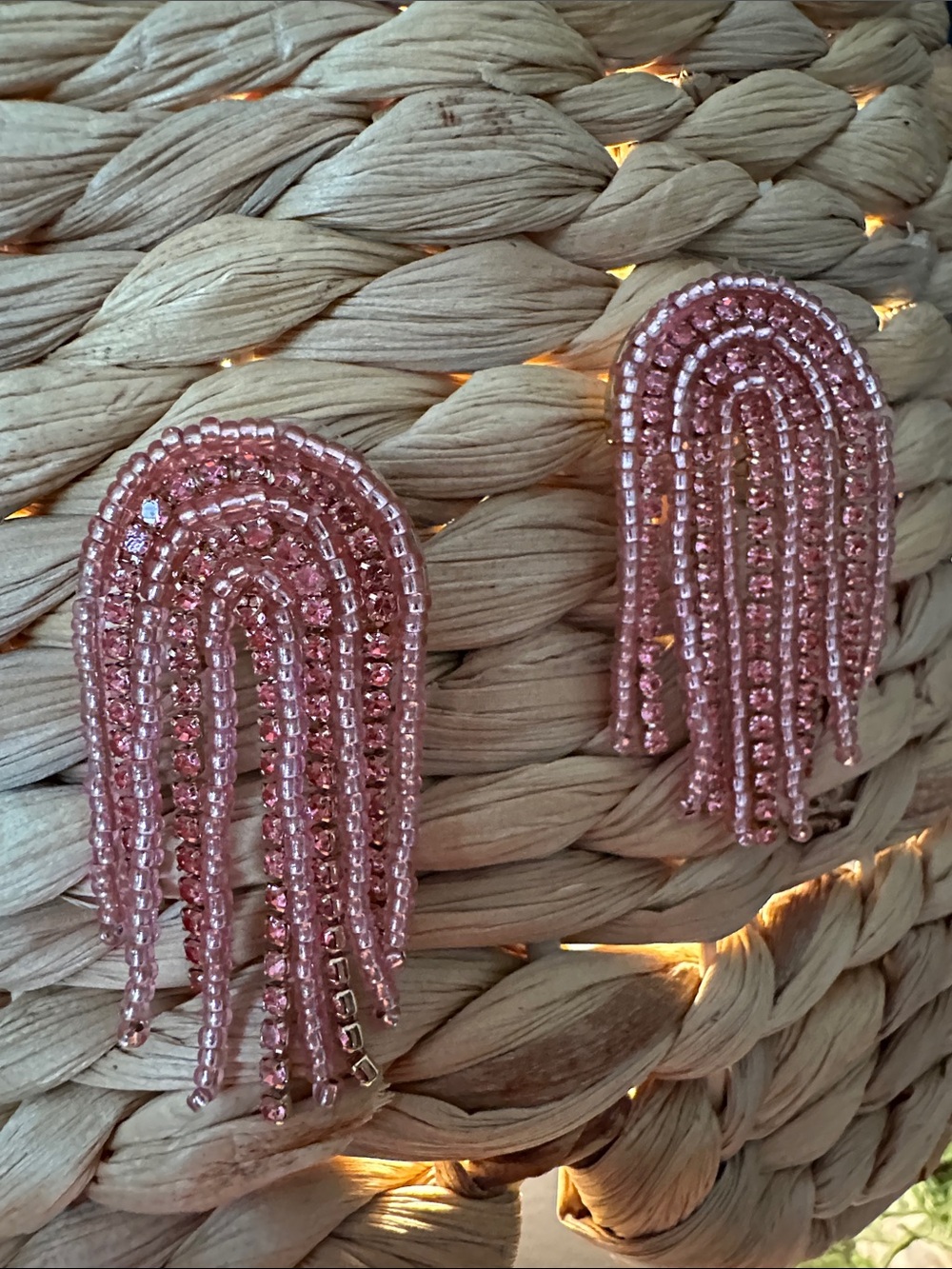 a new day Pink Beaded Fringe Dangle Earrings